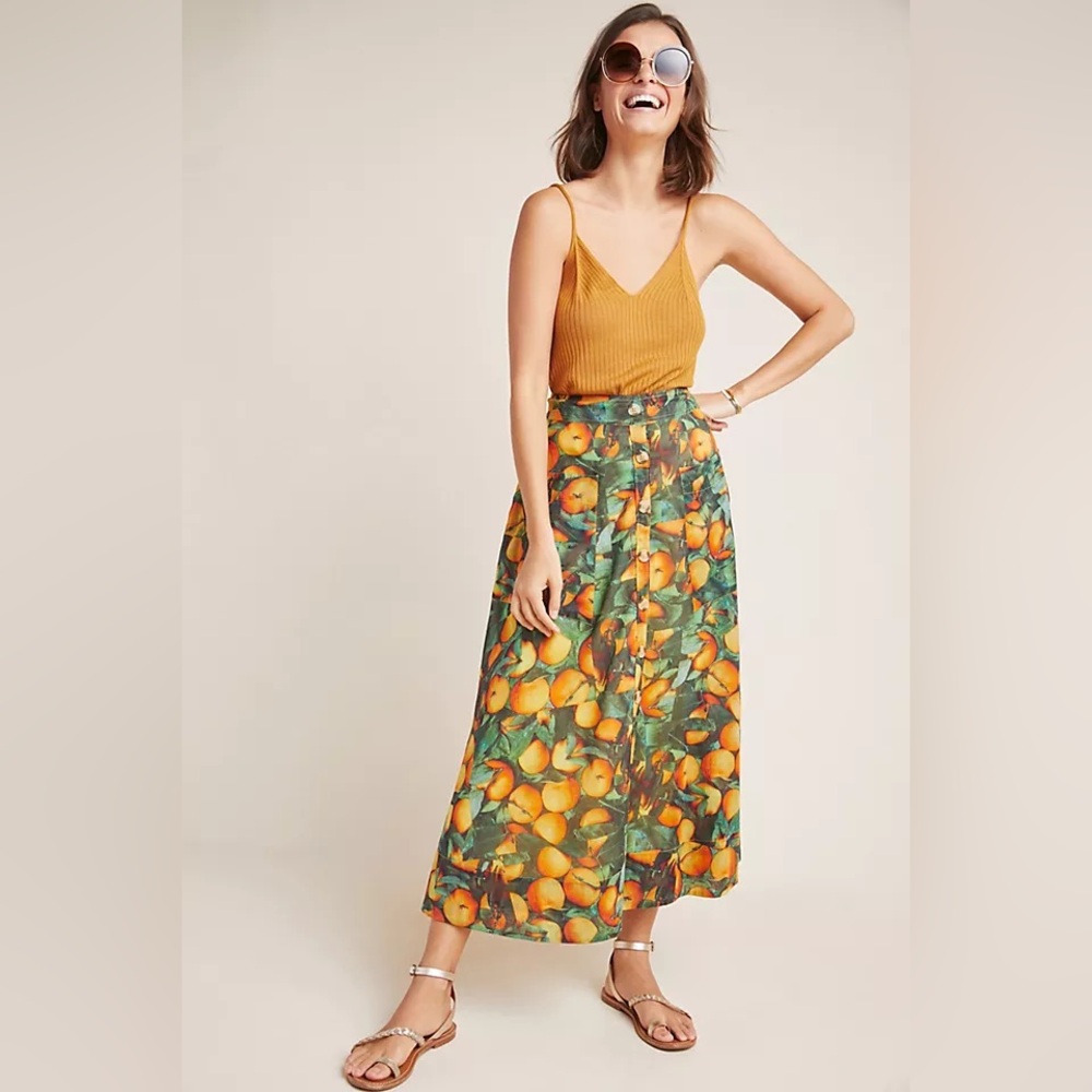 Anthropologie Maeve Summer Orchard Oranges Skirt